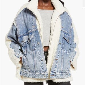 BLANKNYC Faux Shearling & Denim Trucker Jacket L